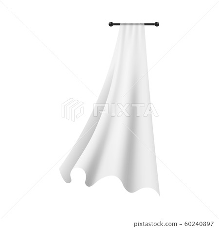 White light fabric curtain blowing and fluttering realistic vector illustration mockup isolated. 60240897