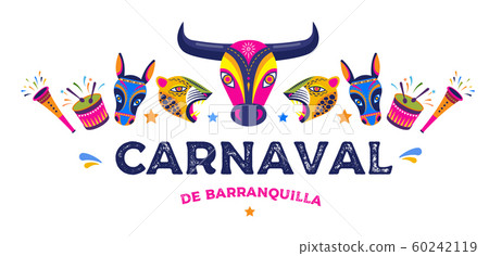Carnaval de Barranquilla, Colombian carnival party. Vector illustration, poster and flyer Carnaval de Barranquilla, Colombian carnival party. Vector illustration, poster and flyer 60242119
