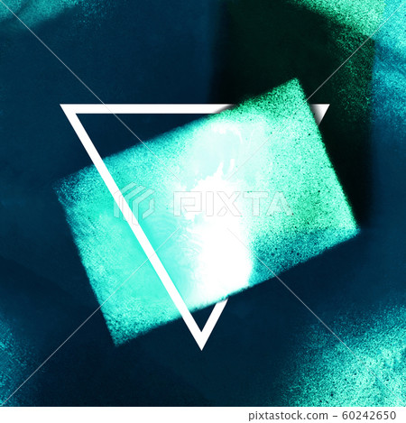 Abstract neon background with a triangular frame with a place for a quote or other text. Teal and dark blue texture with copy space. Surreal business card 60242650