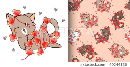 Seamless pattern kawaii cat with a lot of heart Seamless pattern kawaii cat with a lot of heart 60244186