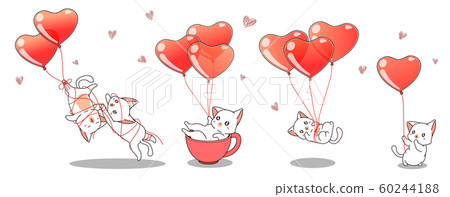 Banner kawaii cat characters with heart balloons 60244188
