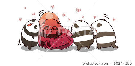 Banner kawaii panda cartoon in Valentines day Banner kawaii panda cartoon in Valentines day 60244190