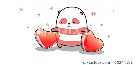 Banner a kawaii pink panda with big hearts 60244191