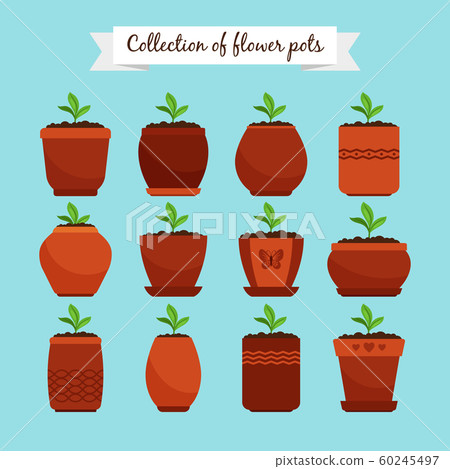 Flowerpots with soil and sprouts Flowerpots with soil and sprouts 60245497