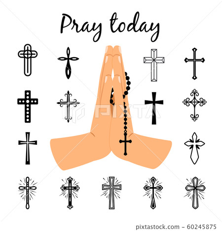 Catholic praying hands holding beads 60245875
