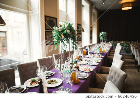 Interior of a restaurant prepared for wedding ceremony Interior of a restaurant prepared for wedding ceremony 60246450