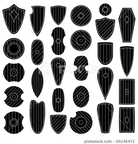 Set of monochrome images of medieval shields. Set of monochrome images of medieval shields. 60246452