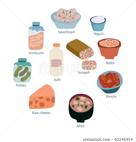 Gut healthy products for Probiotics health benefits concept. Gut healthy products for Probiotics health benefits concept. 60246954