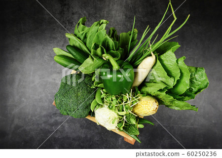 Fresh green fruit and green vegetables mixed in Fresh green fruit and green vegetables mixed in 60250236