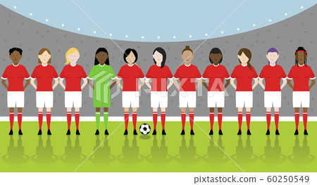 womens soccer team on football pitch womens soccer team on football pitch 60250549