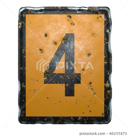 Public road sign orange and black color with a capital letter 4 in the center isolated on white background. 3d Public road sign orange and black color with a capital letter 4 in the center isolated on white background. 3d 60255873