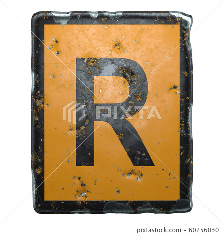 Public road sign orange and black color with a capital letter R in the center isolated on white background. 3d Public road sign orange and black color with a capital letter R in the center isolated on white background. 3d 60256030