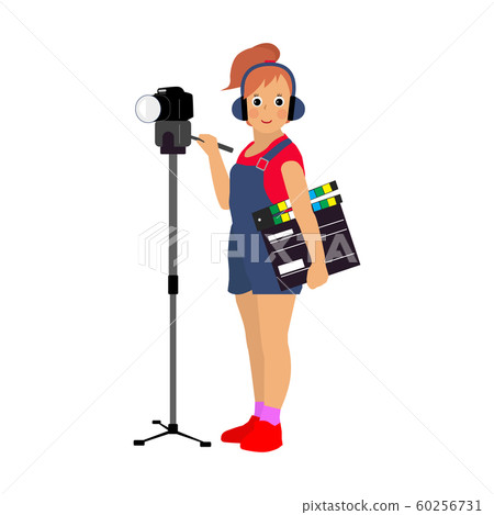 Female profession journalist. Isolated on a white background. 60256731