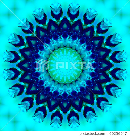 Floral kaleidoscopic pattern. Geometric ornament . Mandala . Abstract background in blue and green tones 60256947