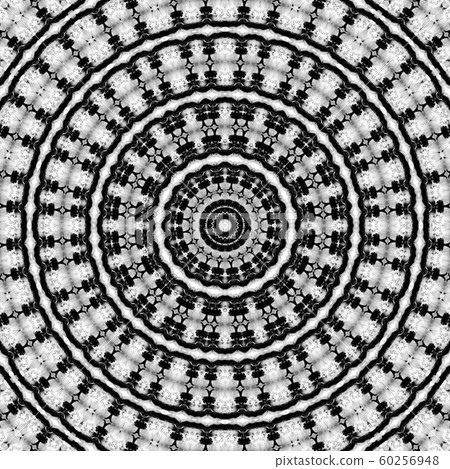 Floral kaleidoscopic pattern. Monochrome geometric ornament . Mandala . Abstract black and white background 60256948