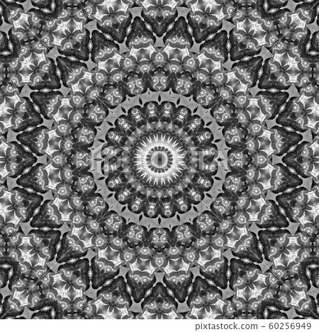 Floral kaleidoscopic pattern. Monochrome geometric ornament . Mandala . Abstract black and white background 60256949