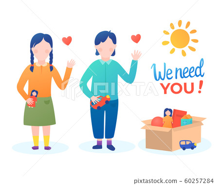 Girl and boy waving hand with love. Lettering Girl and boy waving hand with love. Lettering 60257284