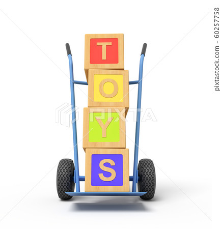 3d rendering of colorful alphabet toy blocks showing 'TOYS' sign on a hand truck 3d rendering of colorful alphabet toy blocks showing 'TOYS' sign on a hand truck 60257758