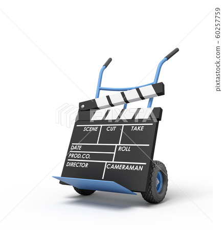 3d rendering of a movie clapper on a hand truck 3d rendering of a movie clapper on a hand truck 60257759