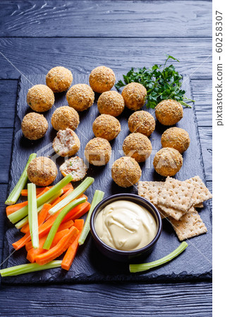 cheese balls made with cream cheese, top view cheese balls made with cream cheese, top view 60258307
