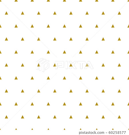 Gold triangles pattern on white background. Abstract seamless repeating pattern. Minimal design with golden glittering geometric shapes. Vector illustration. 60258577