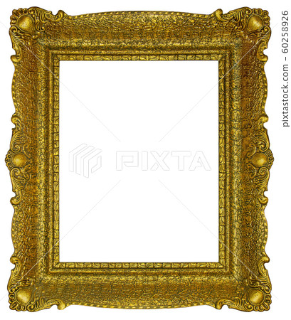 Old wooden gilded rectangle Frame on white 60258926