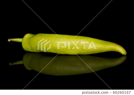 Hot green pepper isolated on black glass 60260187