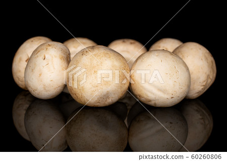 Fresh white mushroom isolated on black glass Fresh white mushroom isolated on black glass 60260806