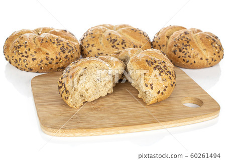 Sesame kaiser roll isolated on white Sesame kaiser roll isolated on white 60261494