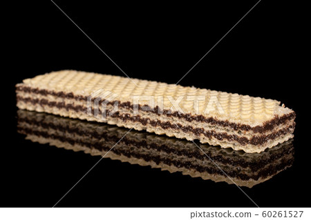 Chocolate biscuit wafer isolated on black glass Chocolate biscuit wafer isolated on black glass 60261527