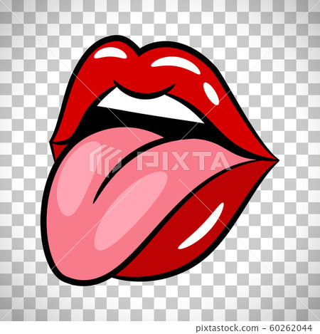 Glossy red woman lips with tongue 60262044