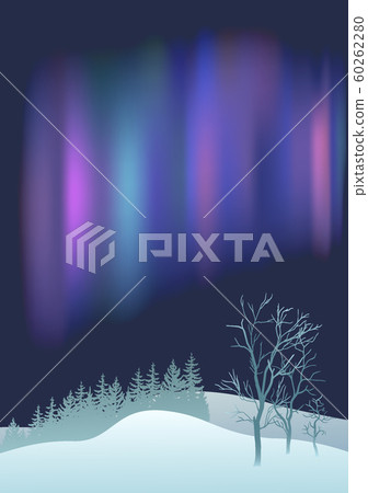 Fantastic Northern Lights over the pine forest and winter field. 60262280