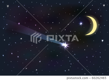 Night sky with moon and stars. Falling star. 60262465