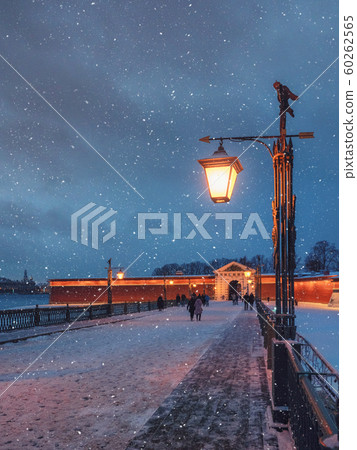 Christmas lantern in winter on the street Christmas lantern in winter on the street 60262565