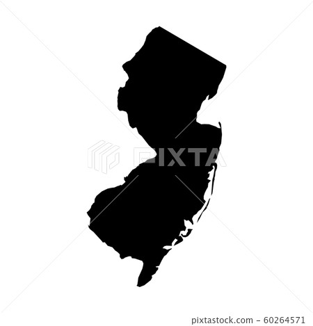 New Jersey, state of USA - solid black silhouette map of country area. Simple flat vector illustration 60264571