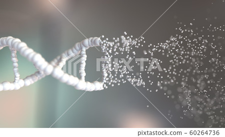 Flying particles form DNA molecule. Conceptual 3D rendering Flying particles form DNA molecule. Conceptual 3D rendering 60264736