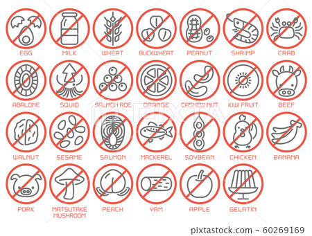 Food Allergy Specific Ingredients Icon Set Stock Illustration