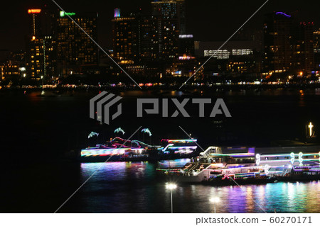night lights of pier and beach and reflection on night lights of pier and beach and reflection on 60270171