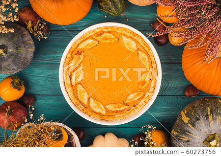 Autumn thanksgiving background with pumpkin pie 60273756