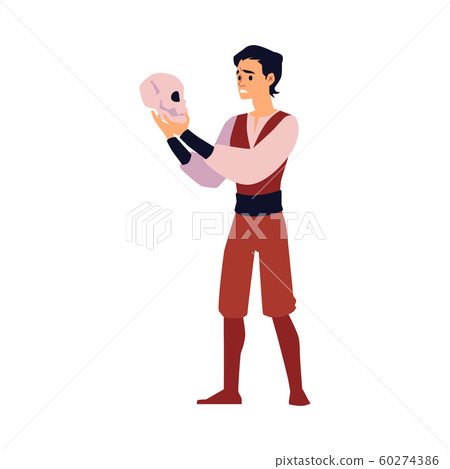 Cartoon actor holding skull and performing monologue Cartoon actor holding skull and performing monologue 60274386