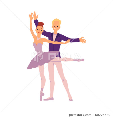 Man and Woman, ballet dancers characters, flat vector illustration isolated. 60274389