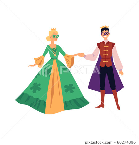 Theater actors, man and woman in costumes, flat vector illustration isolated. 60274390