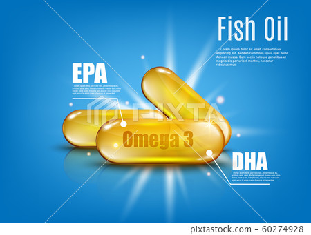 Omega 3 fish oil with EPA and DHA - golden capsule of healthy vitamins 60274928