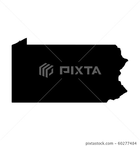 Pennsylvania, state of USA - solid black silhouette map of country area. Simple flat vector illustration 60277484