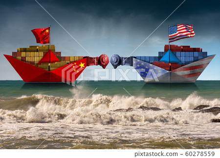 USA and China trade war - Two cargo container ships with battering ram USA and China trade war - Two cargo container ships with battering ram 60278559