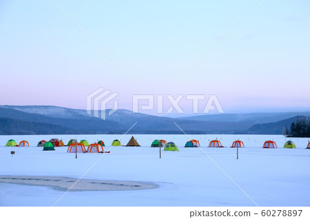 Sunrise over lake tent Sunrise over lake tent 60278897