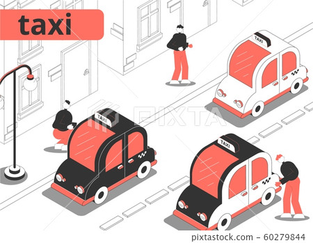 Taxi City Isometric Composition 60279844