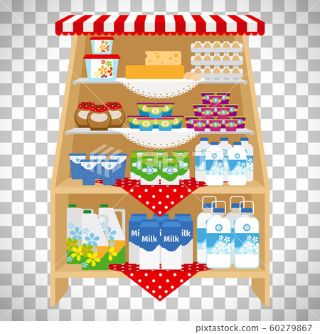 Dairy products on showcase shelves 60279867