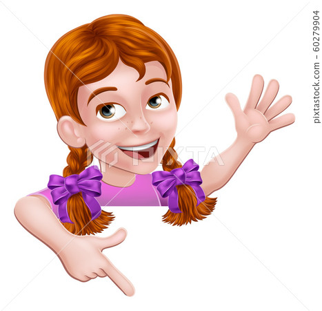 Girl Kid Cartoon Child Character Pointing At Sign Stock Illustration 60279904 Pixta