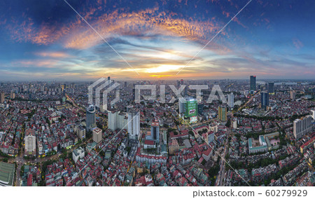 Panorama Aerial Drone Shot of Ha Noi City in Sunset Panorama Aerial Drone Shot of Ha Noi City in Sunset 60279929